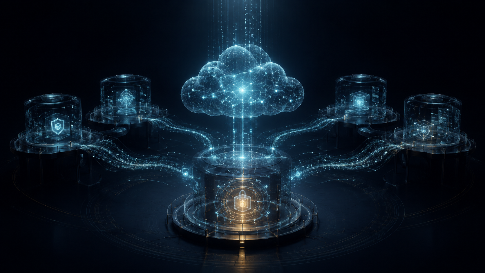 A local custody core connected to cloud-scale infrastructure and governed partner interfaces.